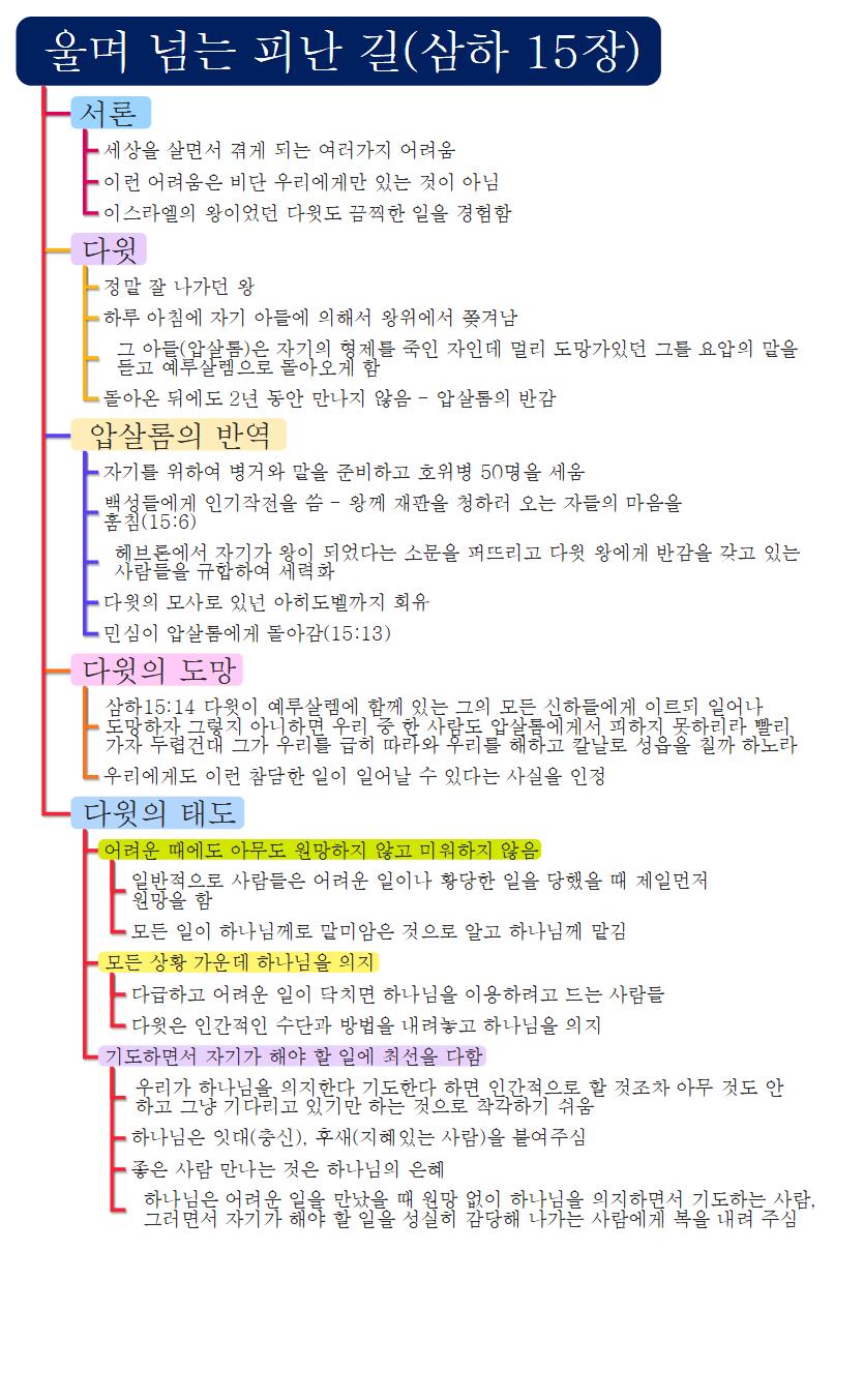 울며 넘는 피난 길 삼하 15장 이미지