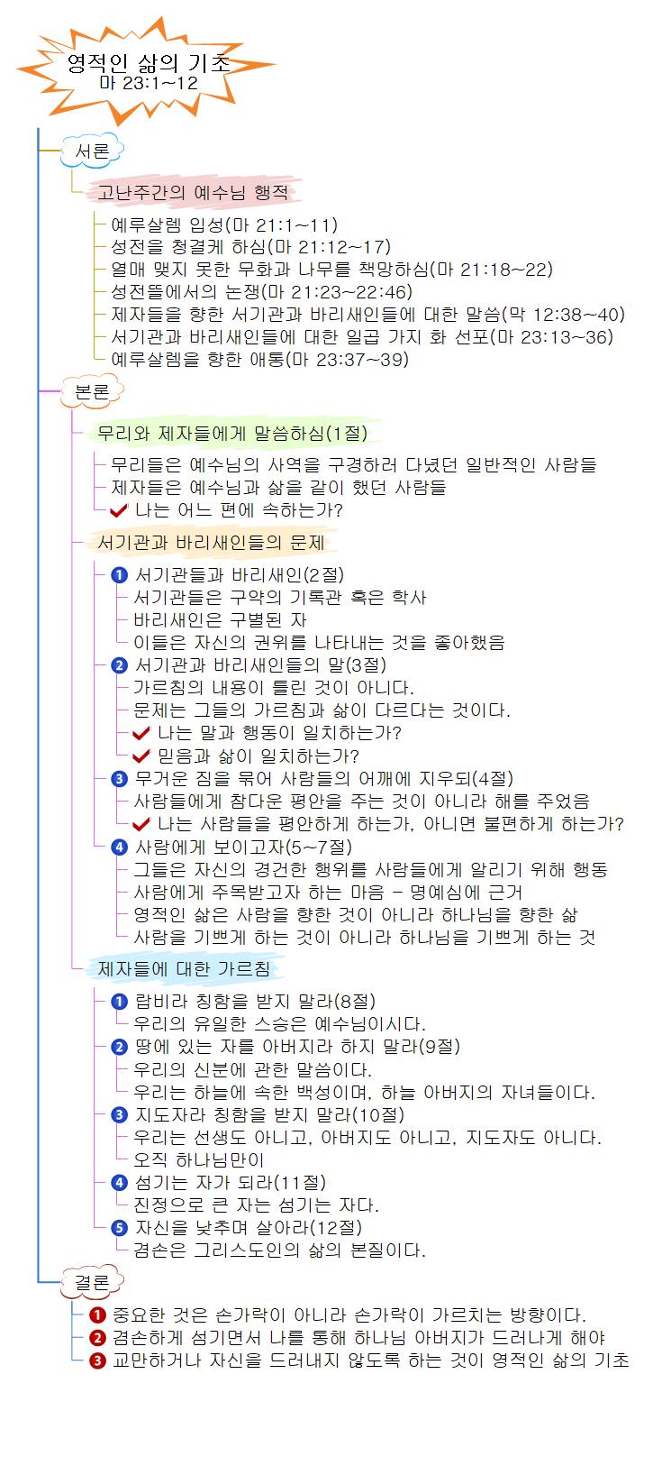 영적인 삶의 기초 마 23 1 12 이미지